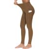 imageTHE GYM PEOPLE Thick High Waist Yoga Pants with Pockets Tummy Control Workout Running Yoga Leggings for WomenDark Brown