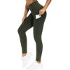 imageTHE GYM PEOPLE Thick High Waist Yoga Pants with Pockets Tummy Control Workout Running Yoga Leggings for WomenDark Olive