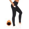 imageTHE GYM PEOPLE Thick High Waist Yoga Pants with Pockets Tummy Control Workout Running Yoga Leggings for WomenFleece Lined Black