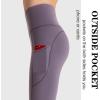 imageTHE GYM PEOPLE Thick High Waist Yoga Pants with Pockets Tummy Control Workout Running Yoga Leggings for WomenLight Purple
