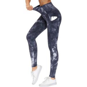 imageTHE GYM PEOPLE Thick High Waist Yoga Pants with Pockets Tummy Control Workout Running Yoga Leggings for Women Tie Dye Black Grey