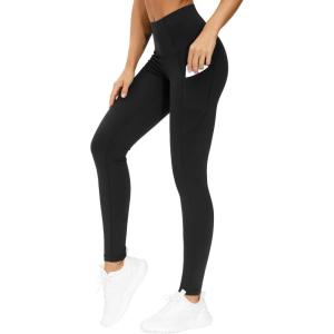 imageTHE GYM PEOPLE Thick High Waist Yoga Pants with Pockets Tummy Control Workout Running Yoga Leggings for WomenBlack