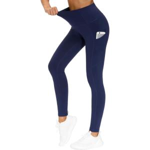 imageTHE GYM PEOPLE Thick High Waist Yoga Pants with Pockets Tummy Control Workout Running Yoga Leggings for WomenBlue