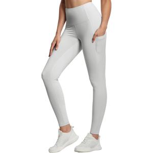 imageTHE GYM PEOPLE Thick High Waist Yoga Pants with Pockets Tummy Control Workout Running Yoga Leggings for WomenBright Grey