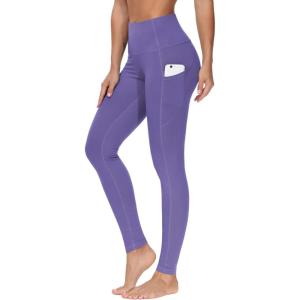 imageTHE GYM PEOPLE Thick High Waist Yoga Pants with Pockets Tummy Control Workout Running Yoga Leggings for WomenBright Purple