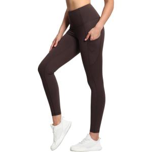 imageTHE GYM PEOPLE Thick High Waist Yoga Pants with Pockets Tummy Control Workout Running Yoga Leggings for WomenBrown