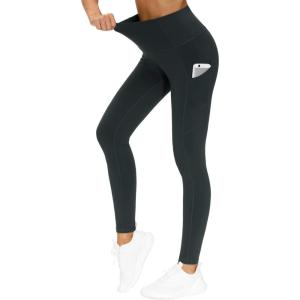 imageTHE GYM PEOPLE Thick High Waist Yoga Pants with Pockets Tummy Control Workout Running Yoga Leggings for WomenCharcoal Grey