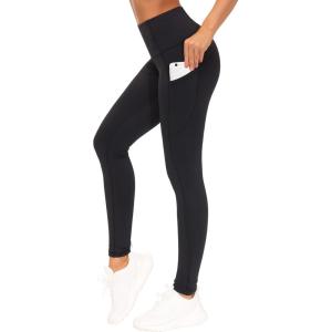 imageTHE GYM PEOPLE Thick High Waist Yoga Pants with Pockets Tummy Control Workout Running Yoga Leggings for WomenFleece Lined Black