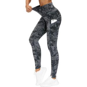 imageTHE GYM PEOPLE Thick High Waist Yoga Pants with Pockets Tummy Control Workout Running Yoga Leggings for WomenGray Marble