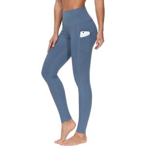 imageTHE GYM PEOPLE Thick High Waist Yoga Pants with Pockets Tummy Control Workout Running Yoga Leggings for WomenGrey Blue