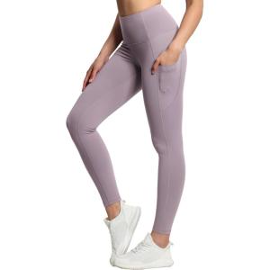 imageTHE GYM PEOPLE Thick High Waist Yoga Pants with Pockets Tummy Control Workout Running Yoga Leggings for WomenGrey Purple