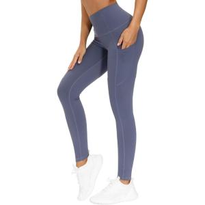 imageTHE GYM PEOPLE Thick High Waist Yoga Pants with Pockets Tummy Control Workout Running Yoga Leggings for WomenInk Blue