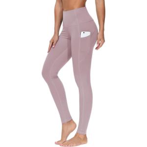 imageTHE GYM PEOPLE Thick High Waist Yoga Pants with Pockets Tummy Control Workout Running Yoga Leggings for WomenPale Purple