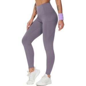 imageTHE GYM PEOPLE Thick High Waist Yoga Pants with Pockets Tummy Control Workout Running Yoga Leggings for WomenVintage Purple