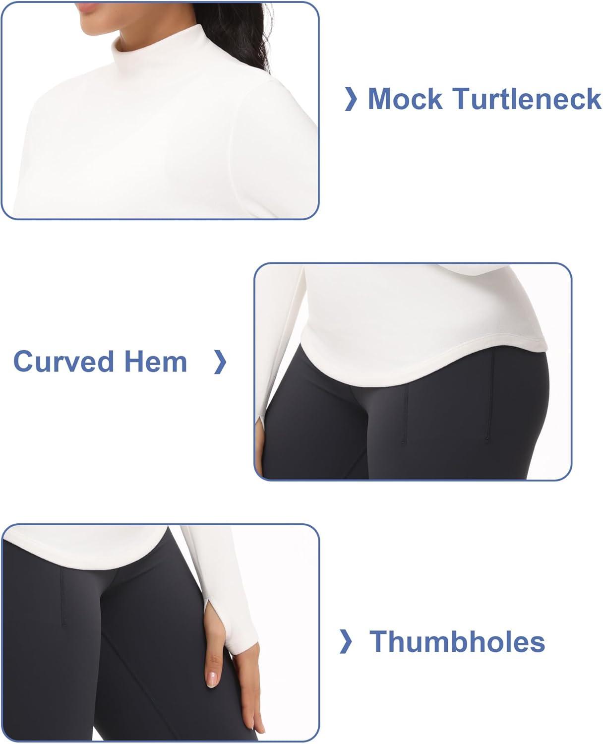 imageTHE GYM PEOPLE Fleece Mock Turtleneck Pullover Base Layer Shirts Long Sleeve Workout Tops with Thumb HoleBeige