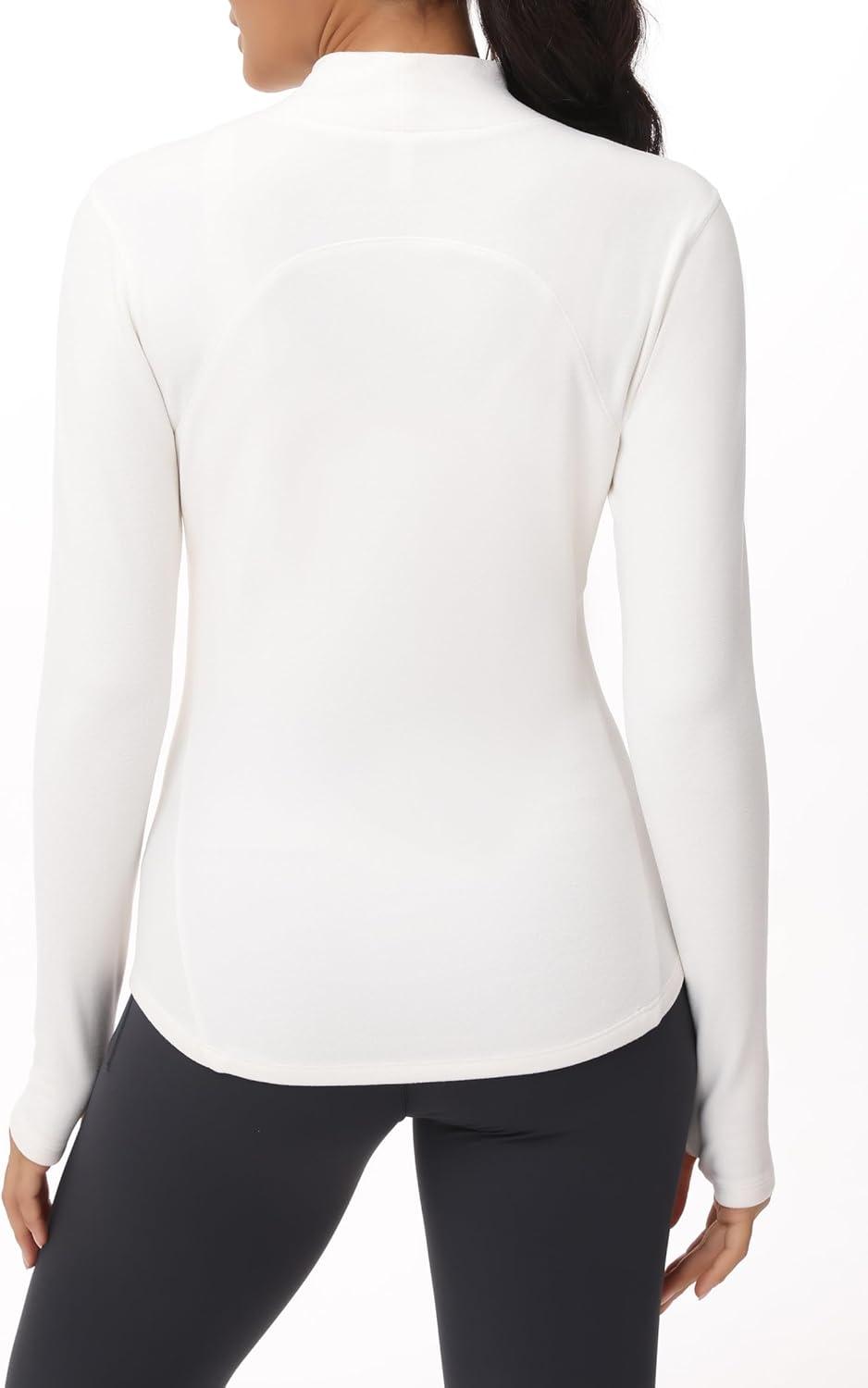 imageTHE GYM PEOPLE Fleece Mock Turtleneck Pullover Base Layer Shirts Long Sleeve Workout Tops with Thumb HoleBeige