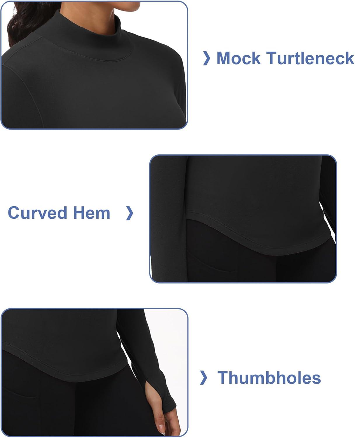 imageTHE GYM PEOPLE Fleece Mock Turtleneck Pullover Base Layer Shirts Long Sleeve Workout Tops with Thumb HoleBlack