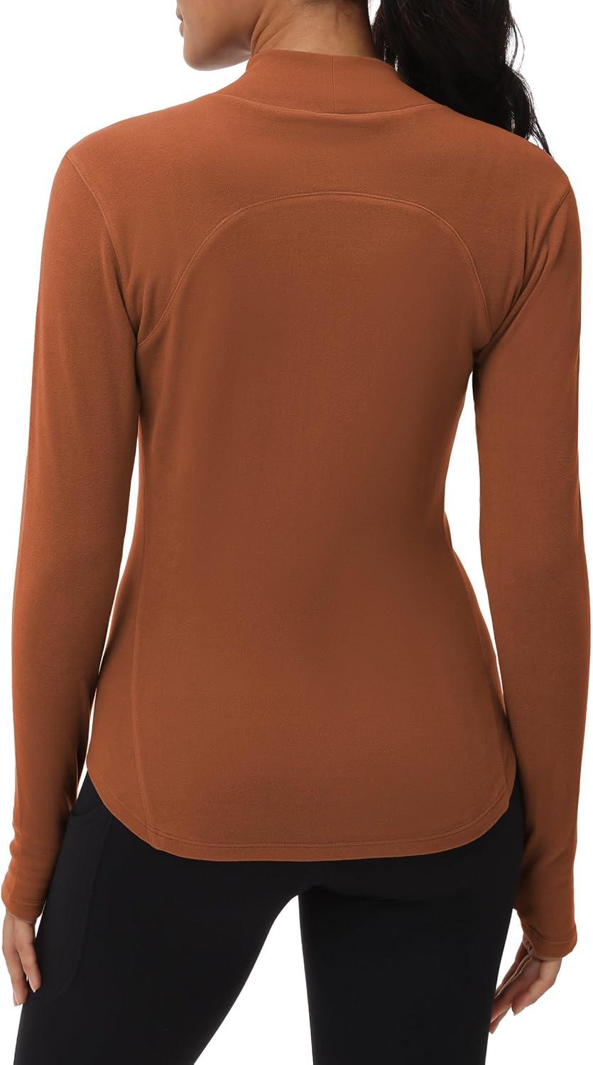 imageTHE GYM PEOPLE Fleece Mock Turtleneck Pullover Base Layer Shirts Long Sleeve Workout Tops with Thumb HoleBrick Red