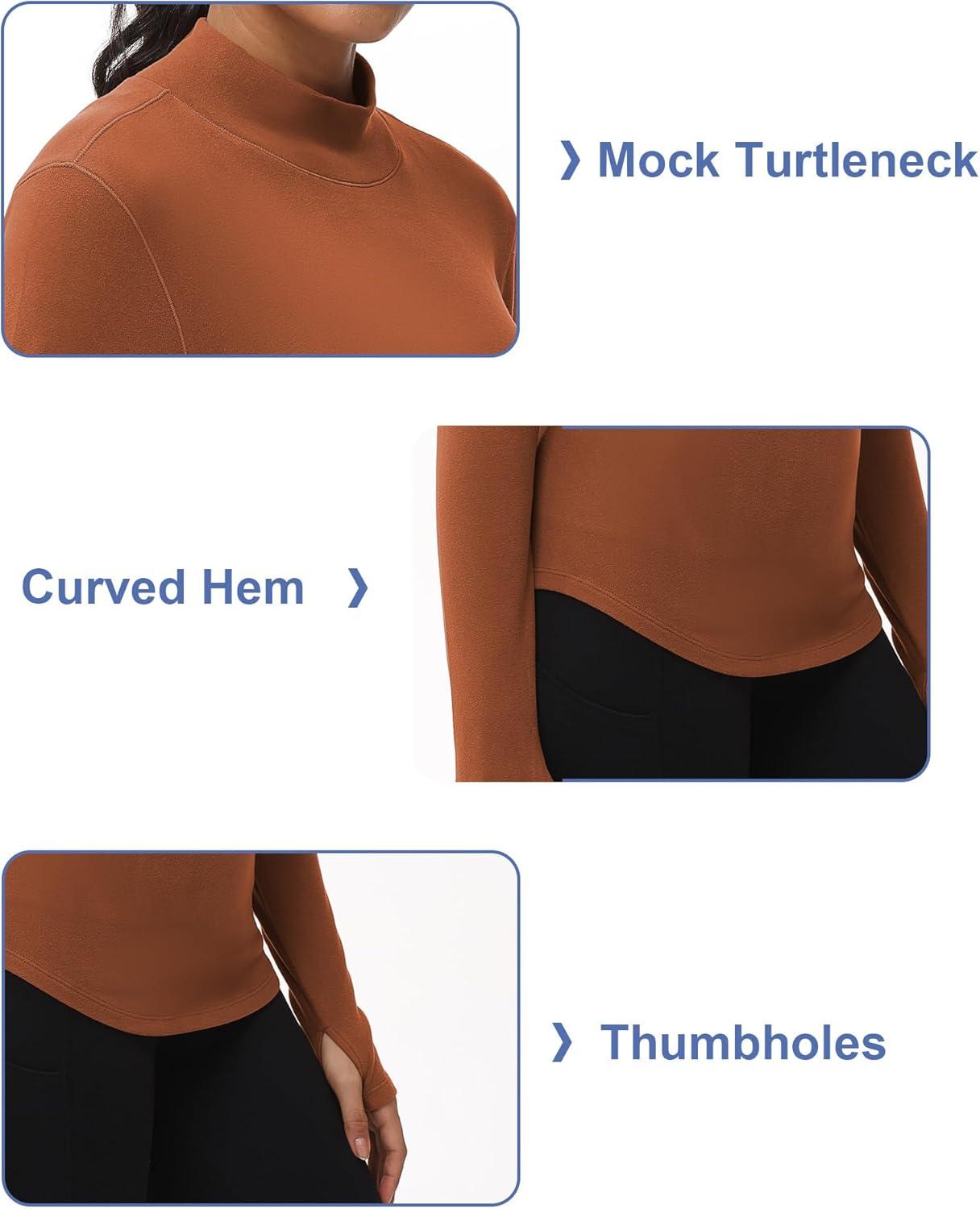imageTHE GYM PEOPLE Fleece Mock Turtleneck Pullover Base Layer Shirts Long Sleeve Workout Tops with Thumb HoleBrick Red