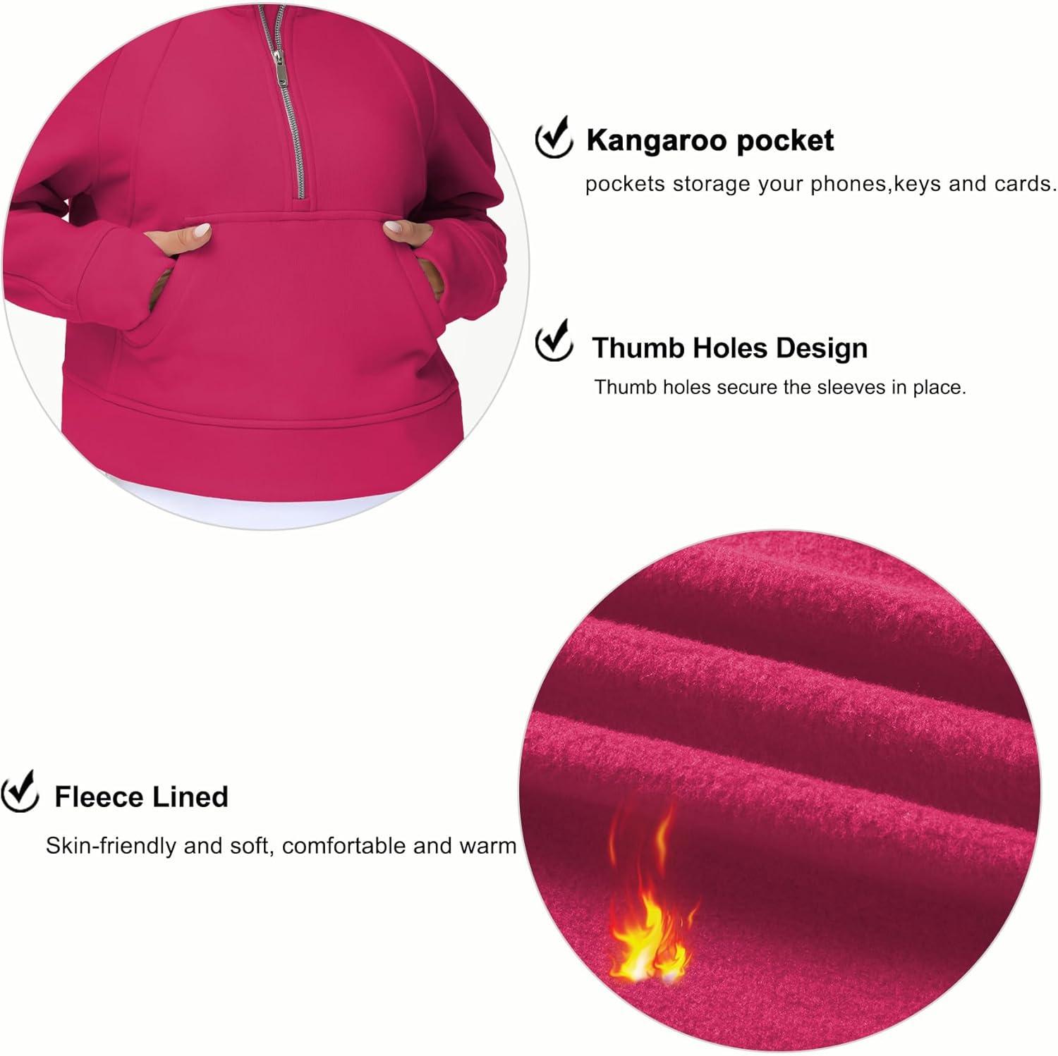 imageTHE GYM PEOPLE Womens Half Zip Pullover Fleece Stand Collar Crop Sweatshirt with Pockets Thumb HolePitaya Red