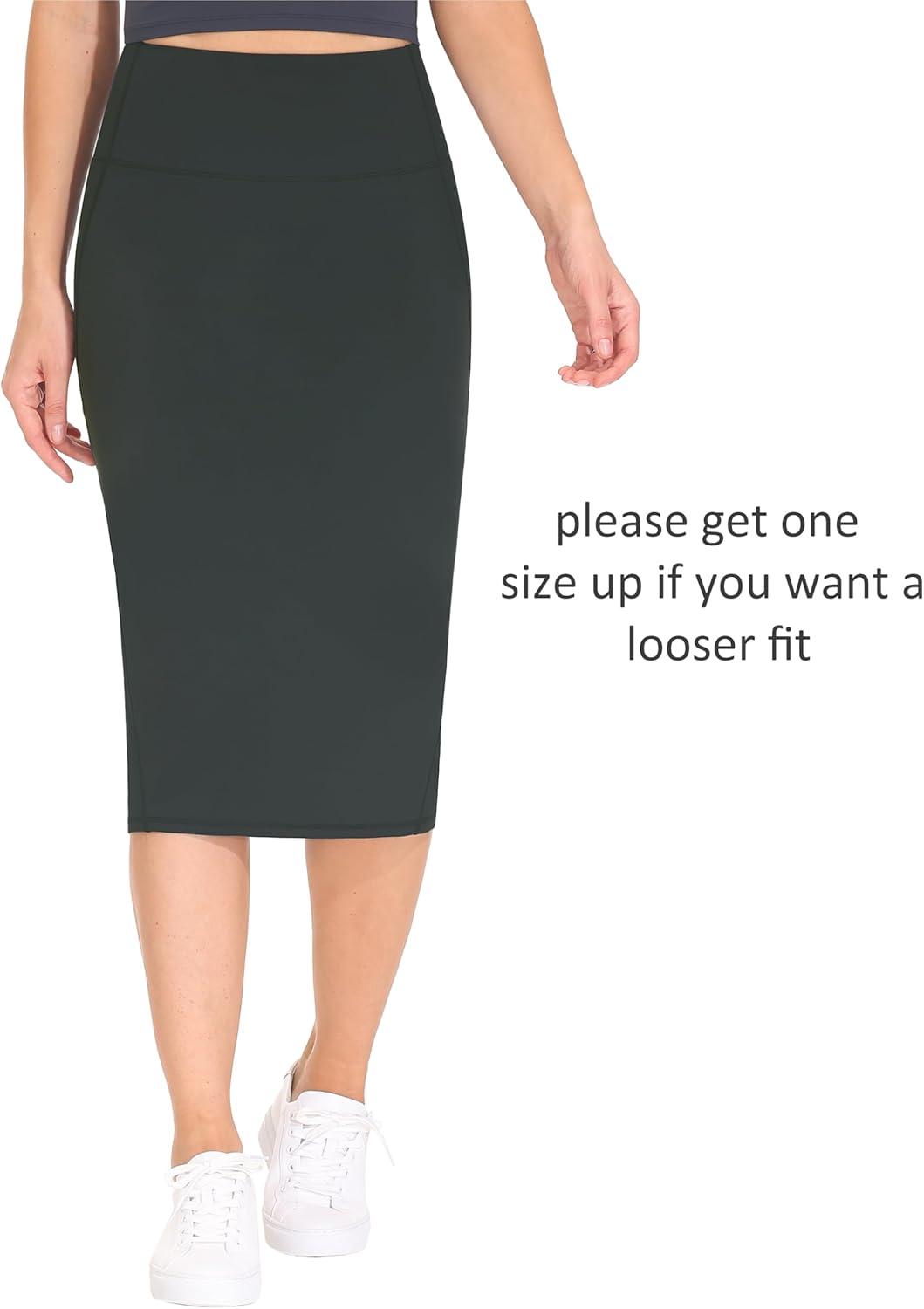 imageTHE GYM PEOPLE Womens High Waist Tummy Control Pencil Skirts Stretchy Bodycon Midi Skirt Below Knee with Back SlitGrey