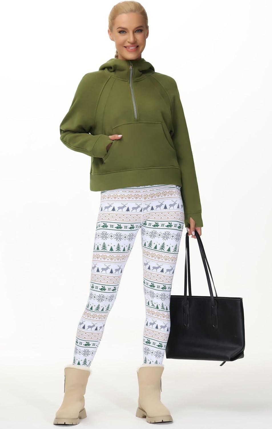 imageTHE GYM PEOPLE Womens Hoodies Half Zip Long Sleeve Fleece Crop Pullover Sweatshirts with Pockets Thumb HoleArmy Green