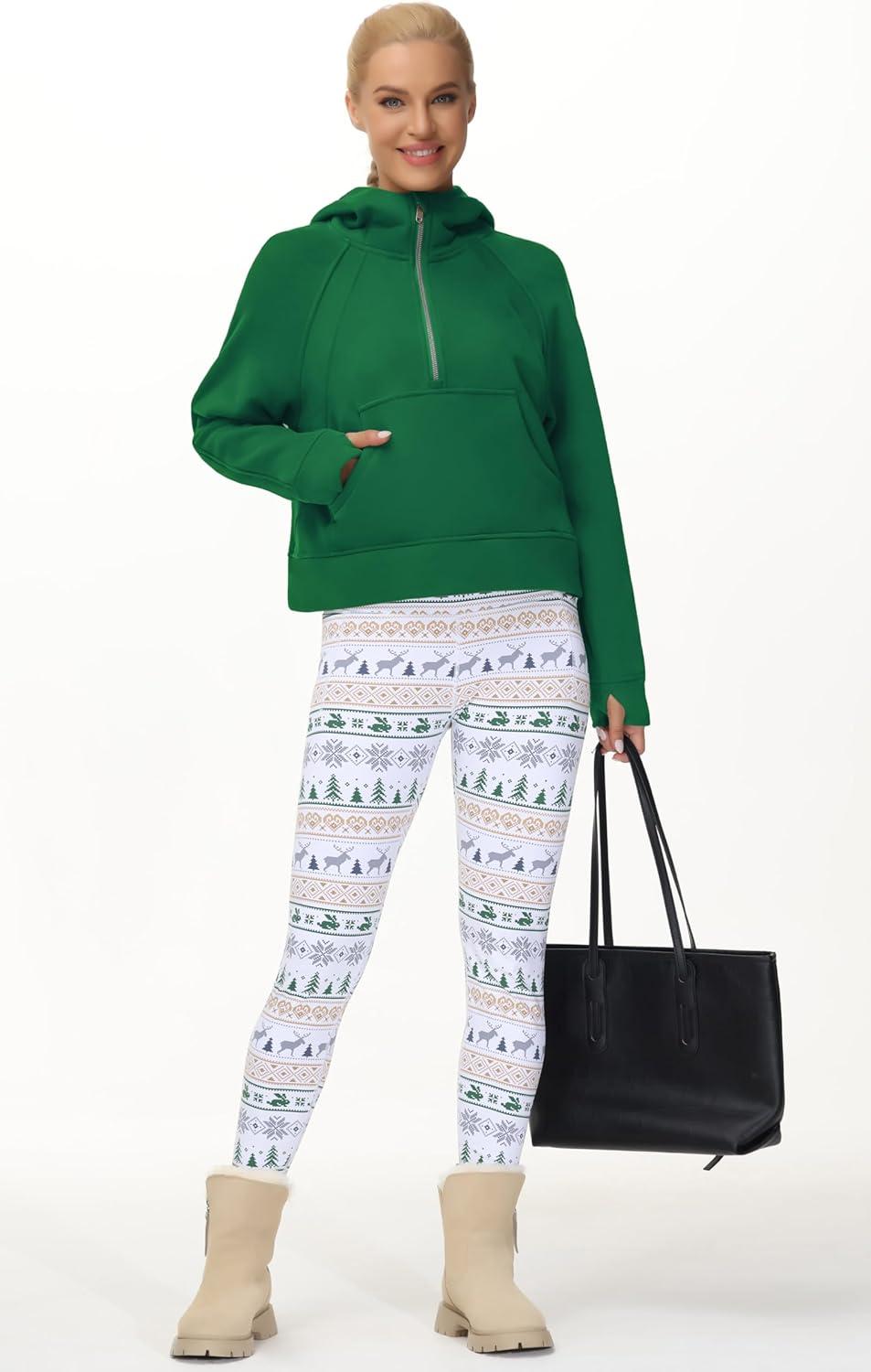 imageTHE GYM PEOPLE Womens Hoodies Half Zip Long Sleeve Fleece Crop Pullover Sweatshirts with Pockets Thumb HoleGreen