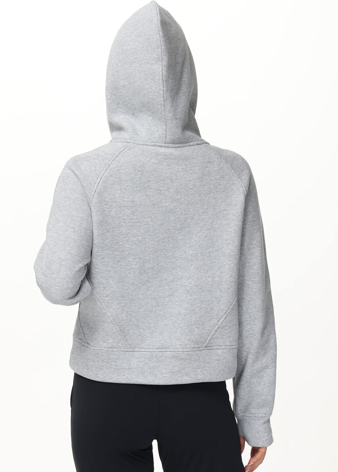 imageTHE GYM PEOPLE Womens Hoodies Half Zip Long Sleeve Fleece Crop Pullover Sweatshirts with Pockets Thumb HoleGrey