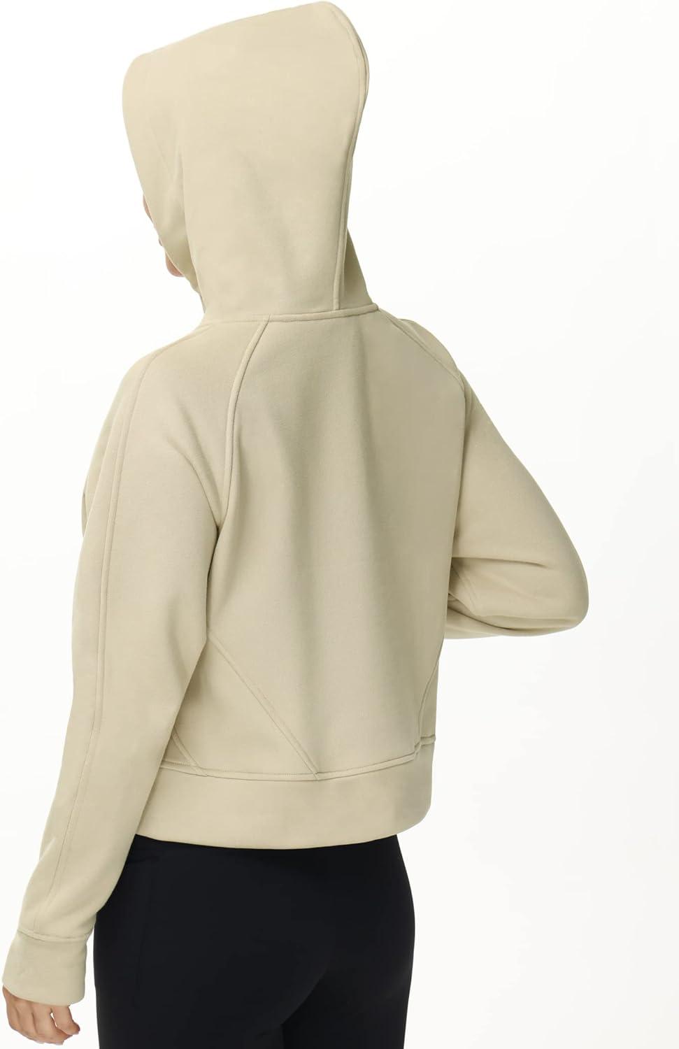 imageTHE GYM PEOPLE Womens Hoodies Half Zip Long Sleeve Fleece Crop Pullover Sweatshirts with Pockets Thumb HoleKhaki