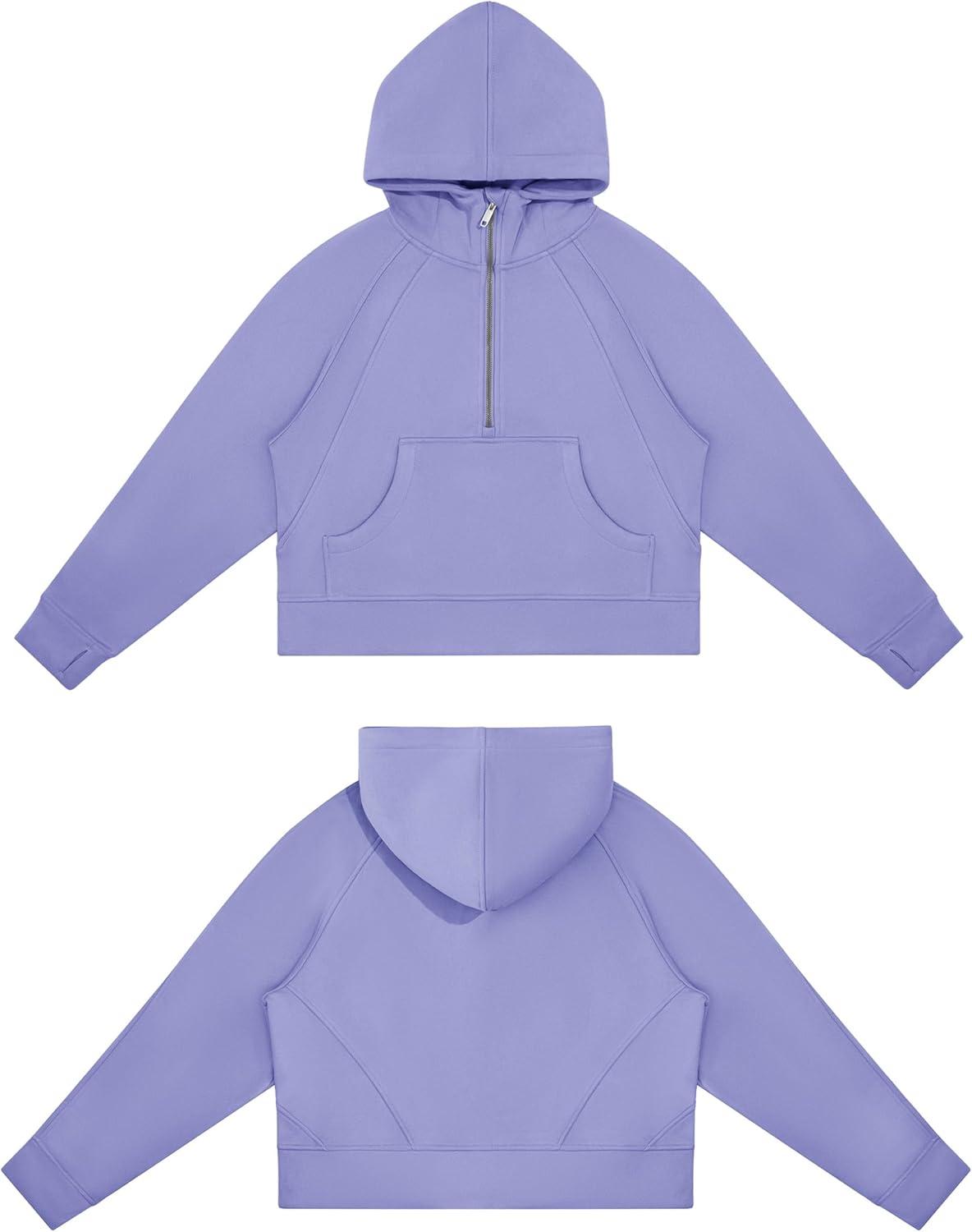 imageTHE GYM PEOPLE Womens Hoodies Half Zip Long Sleeve Fleece Crop Pullover Sweatshirts with Pockets Thumb HoleLavender Purple