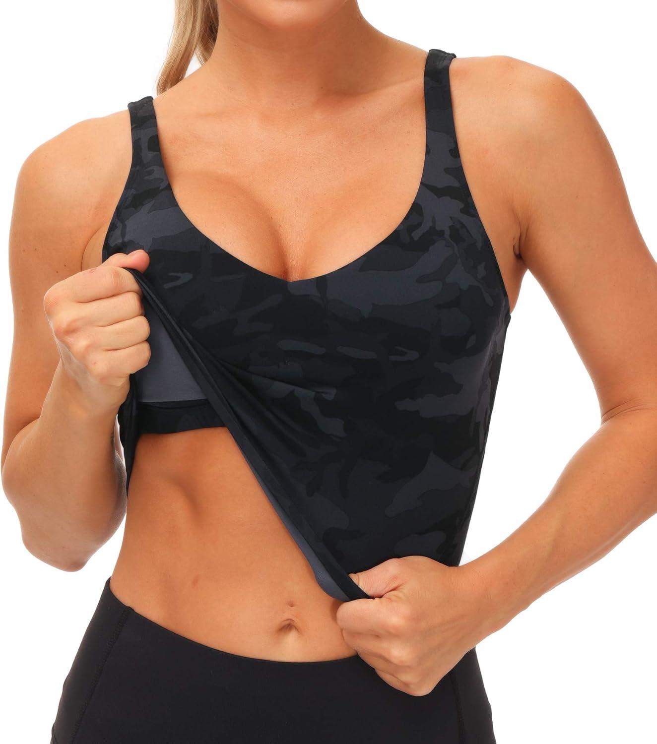 imageTHE GYM PEOPLE Womens Sports Bra Longline Wirefree Padded with Medium SupportBlackgrey Camo