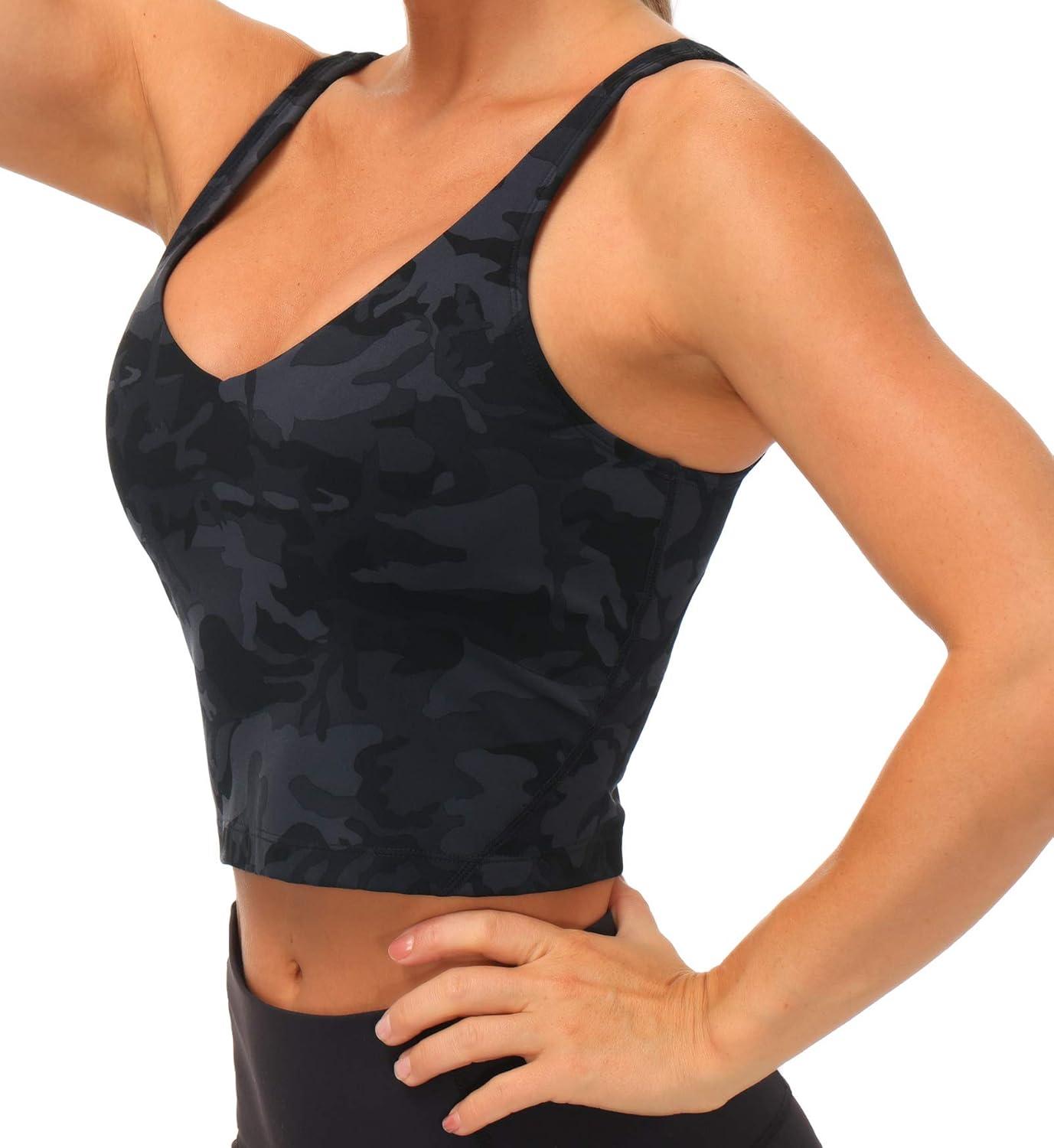 imageTHE GYM PEOPLE Womens Sports Bra Longline Wirefree Padded with Medium SupportBlackgrey Camo