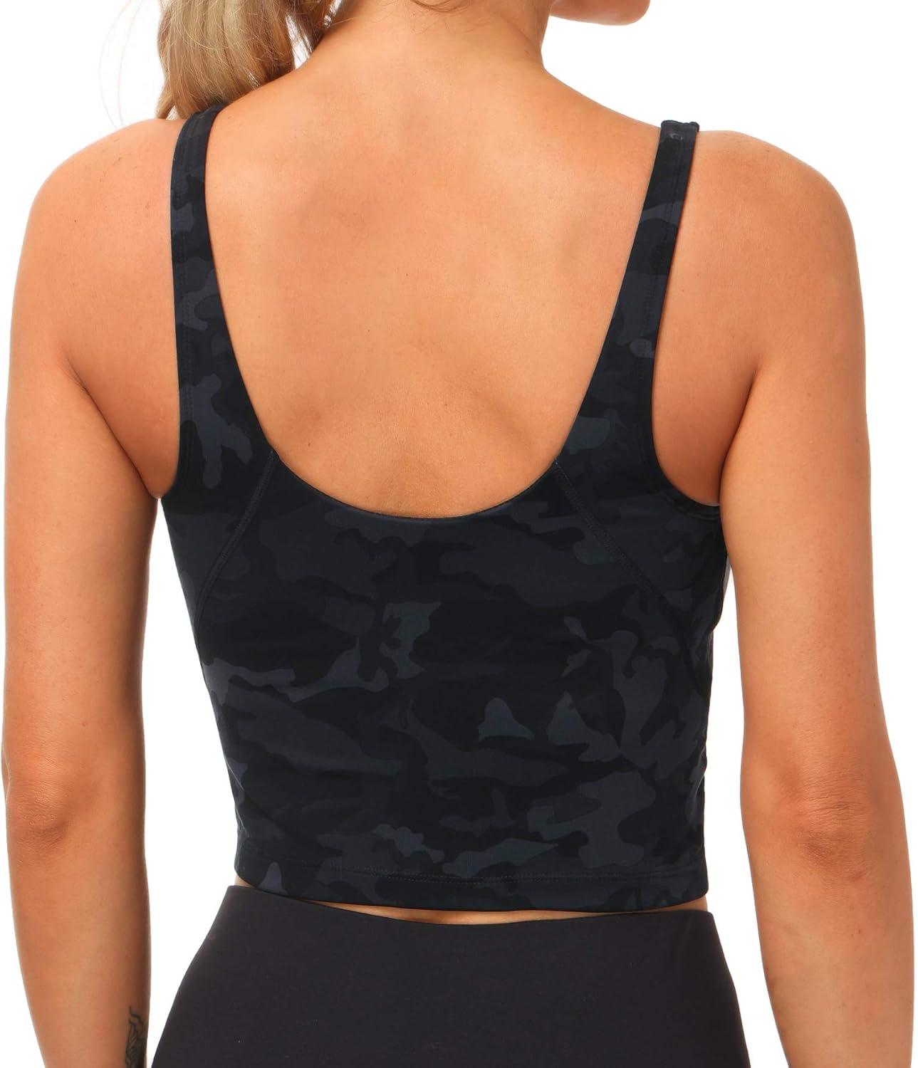 imageTHE GYM PEOPLE Womens Sports Bra Longline Wirefree Padded with Medium SupportBlackgrey Camo