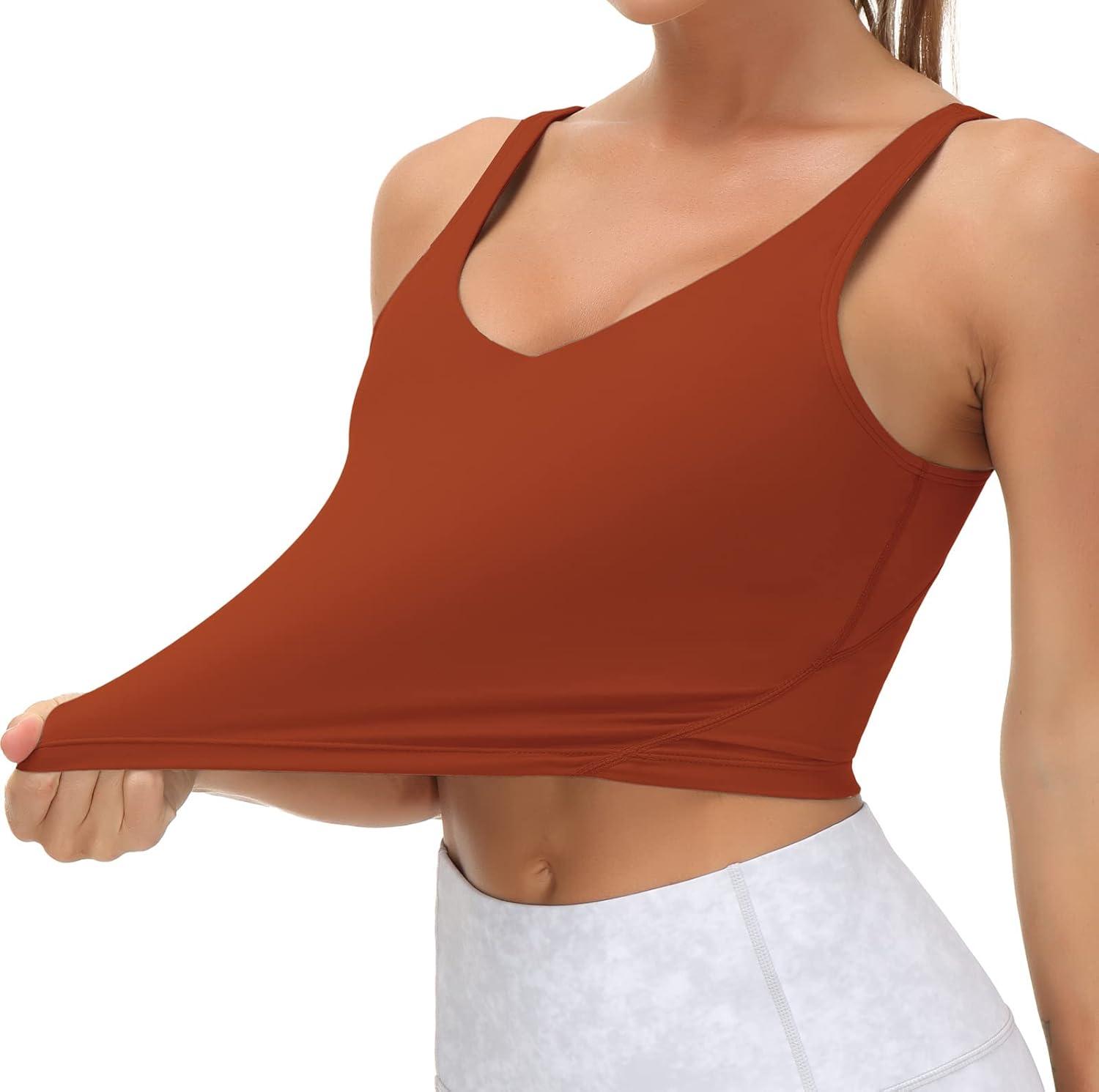 imageTHE GYM PEOPLE Womens Sports Bra Longline Wirefree Padded with Medium SupportBrick Red