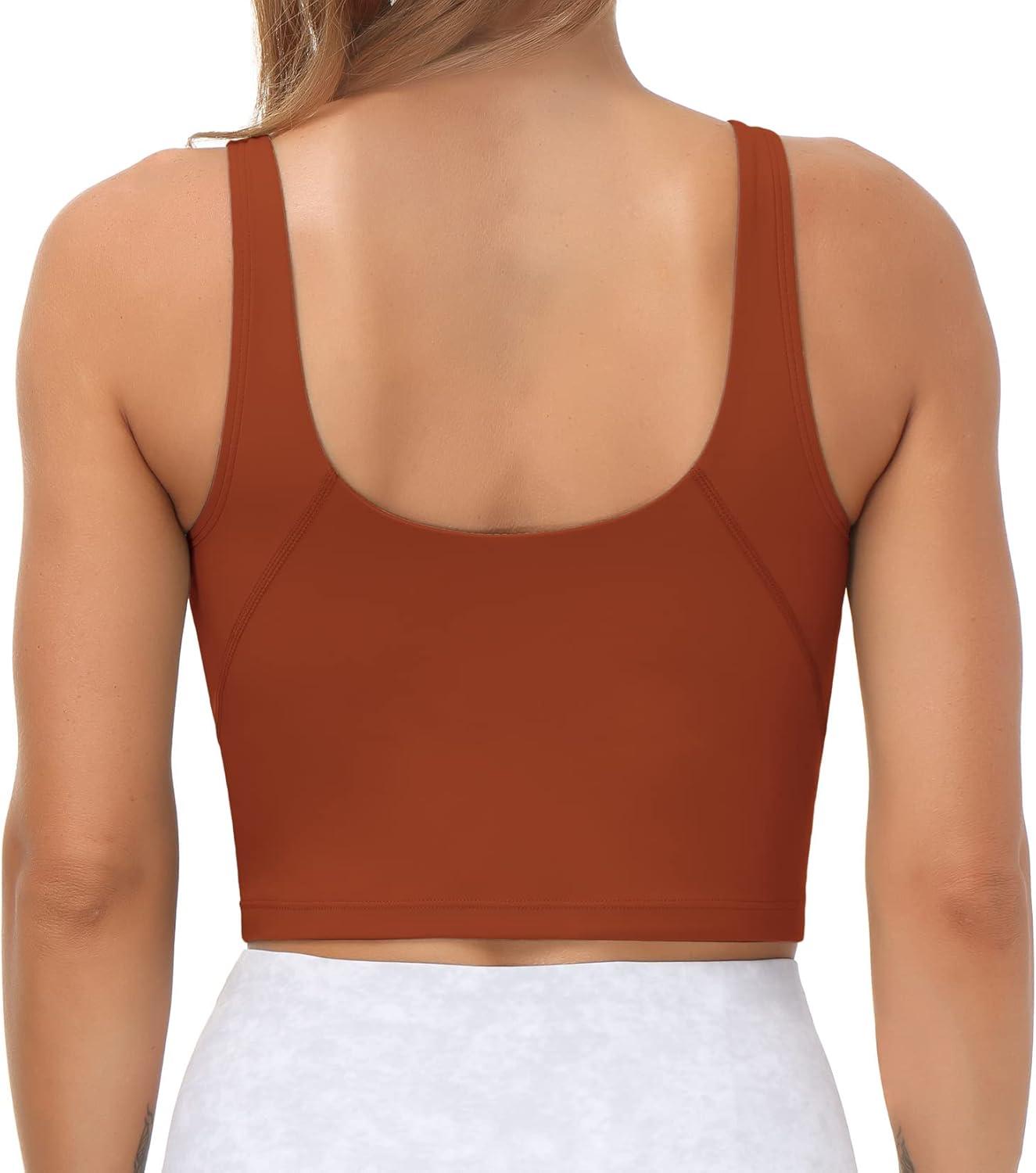 imageTHE GYM PEOPLE Womens Sports Bra Longline Wirefree Padded with Medium SupportBrick Red