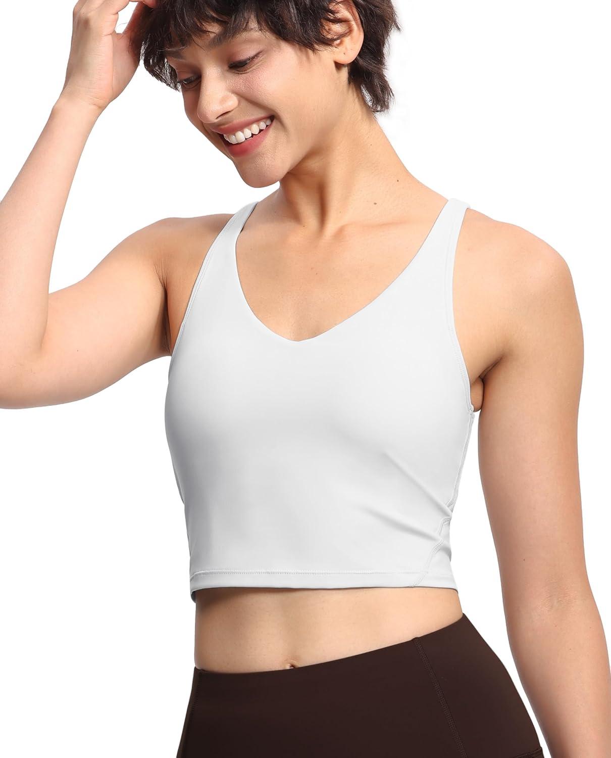 imageTHE GYM PEOPLE Womens Sports Bra Longline Wirefree Padded with Medium SupportBright Grey