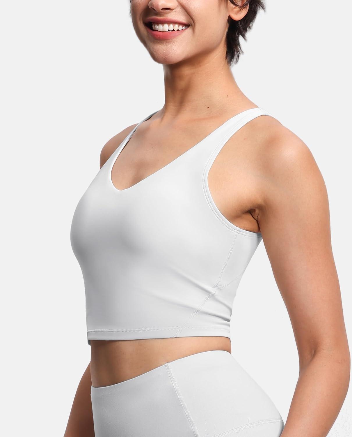 imageTHE GYM PEOPLE Womens Sports Bra Longline Wirefree Padded with Medium SupportBright Grey