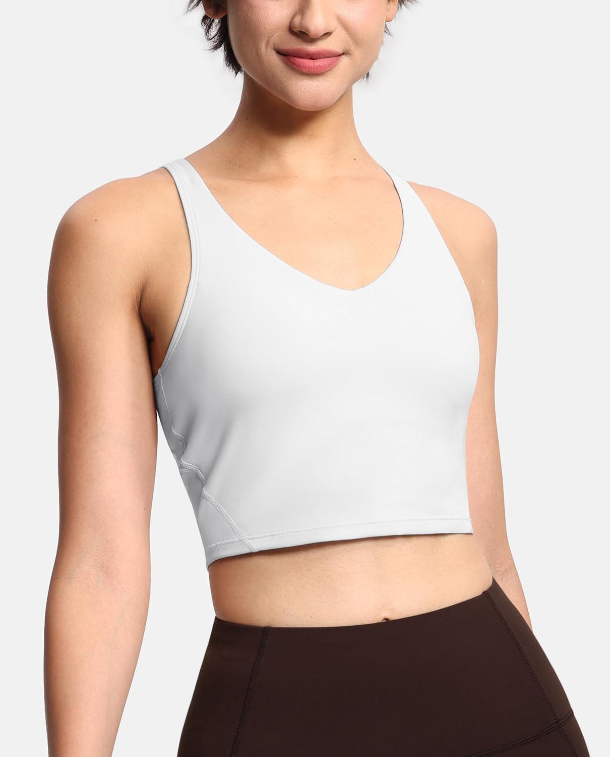 imageTHE GYM PEOPLE Womens Sports Bra Longline Wirefree Padded with Medium SupportBright Grey