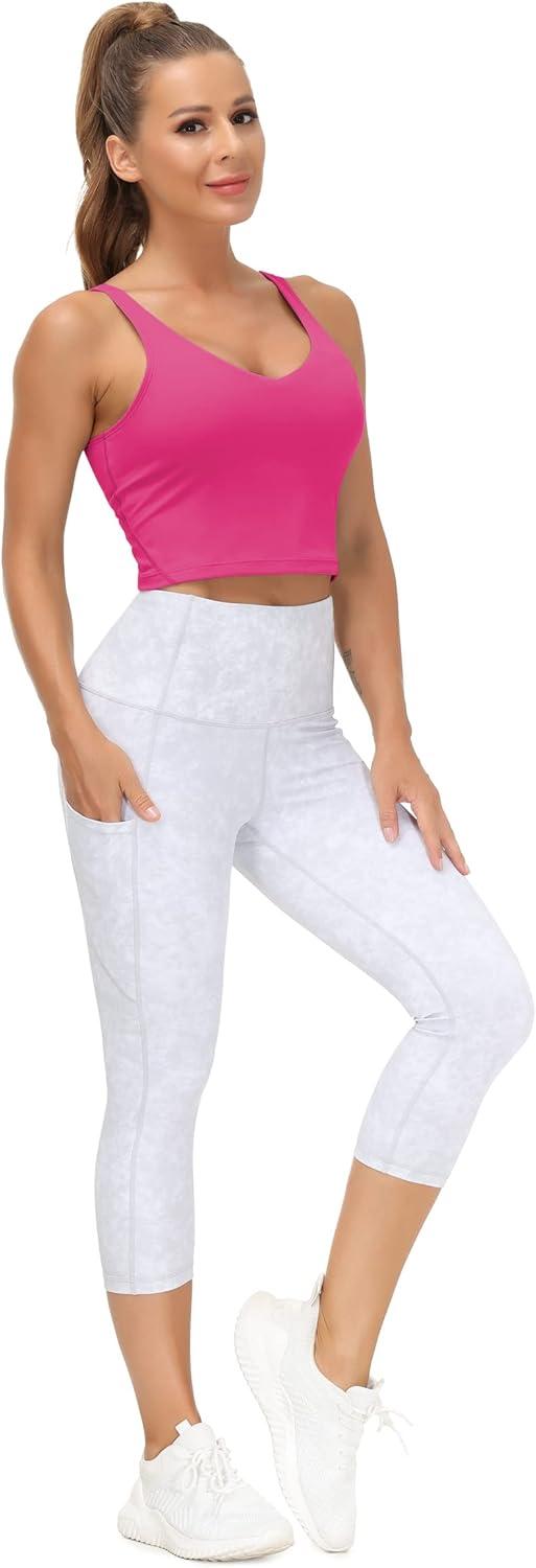 imageTHE GYM PEOPLE Womens Sports Bra Longline Wirefree Padded with Medium SupportBright Pink