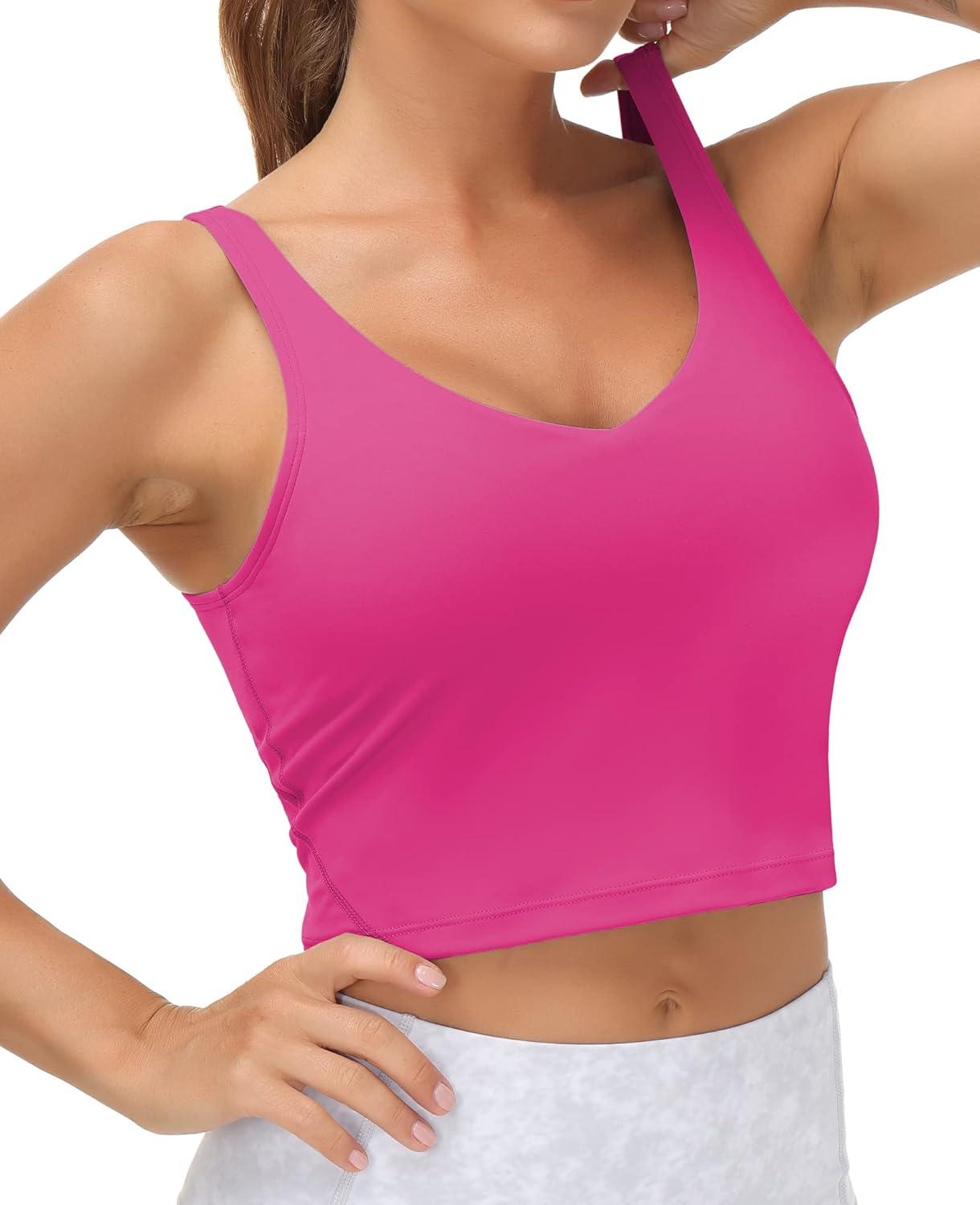 imageTHE GYM PEOPLE Womens Sports Bra Longline Wirefree Padded with Medium SupportBright Pink