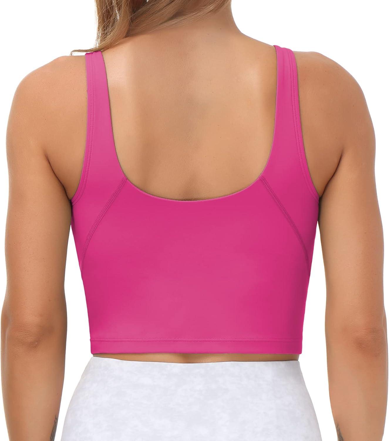 imageTHE GYM PEOPLE Womens Sports Bra Longline Wirefree Padded with Medium SupportBright Pink