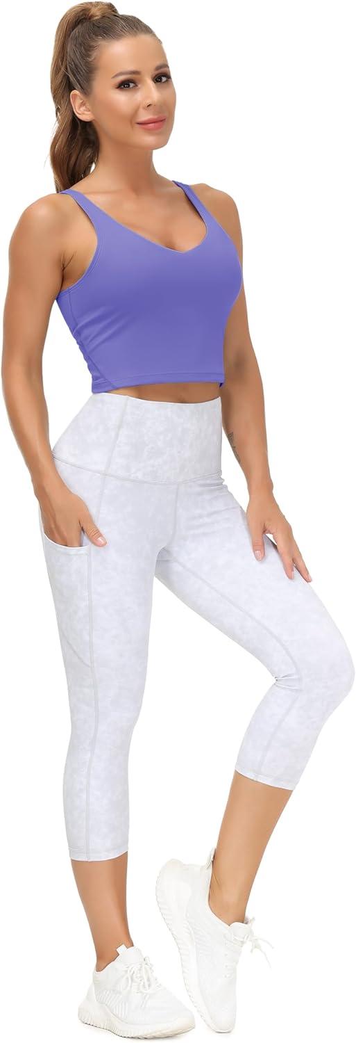 imageTHE GYM PEOPLE Womens Sports Bra Longline Wirefree Padded with Medium SupportBright Purple