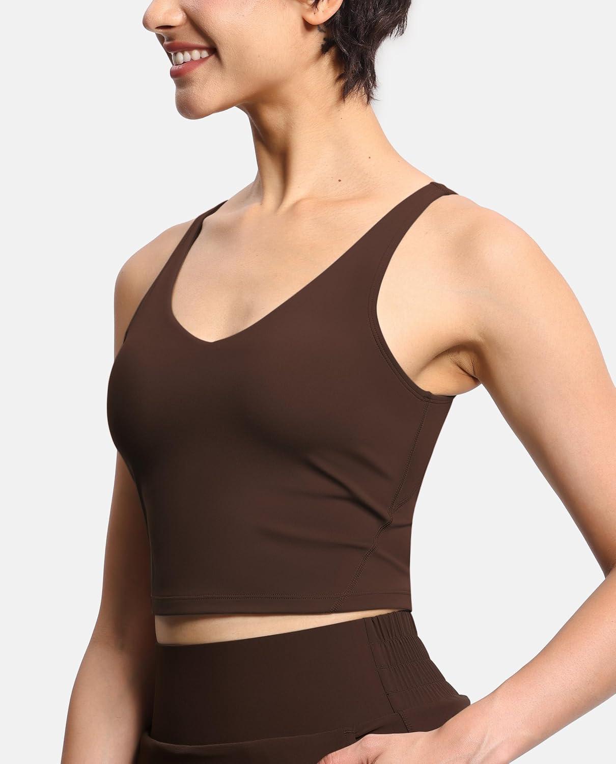imageTHE GYM PEOPLE Womens Sports Bra Longline Wirefree Padded with Medium SupportBrown