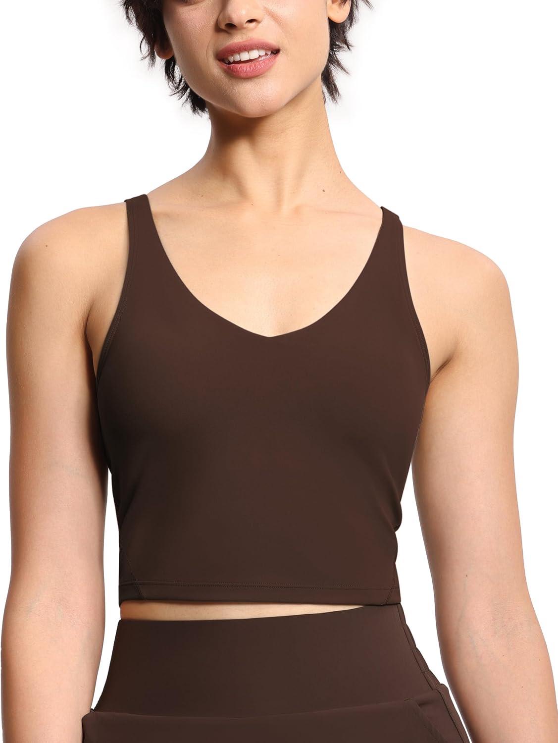 imageTHE GYM PEOPLE Womens Sports Bra Longline Wirefree Padded with Medium SupportBrown