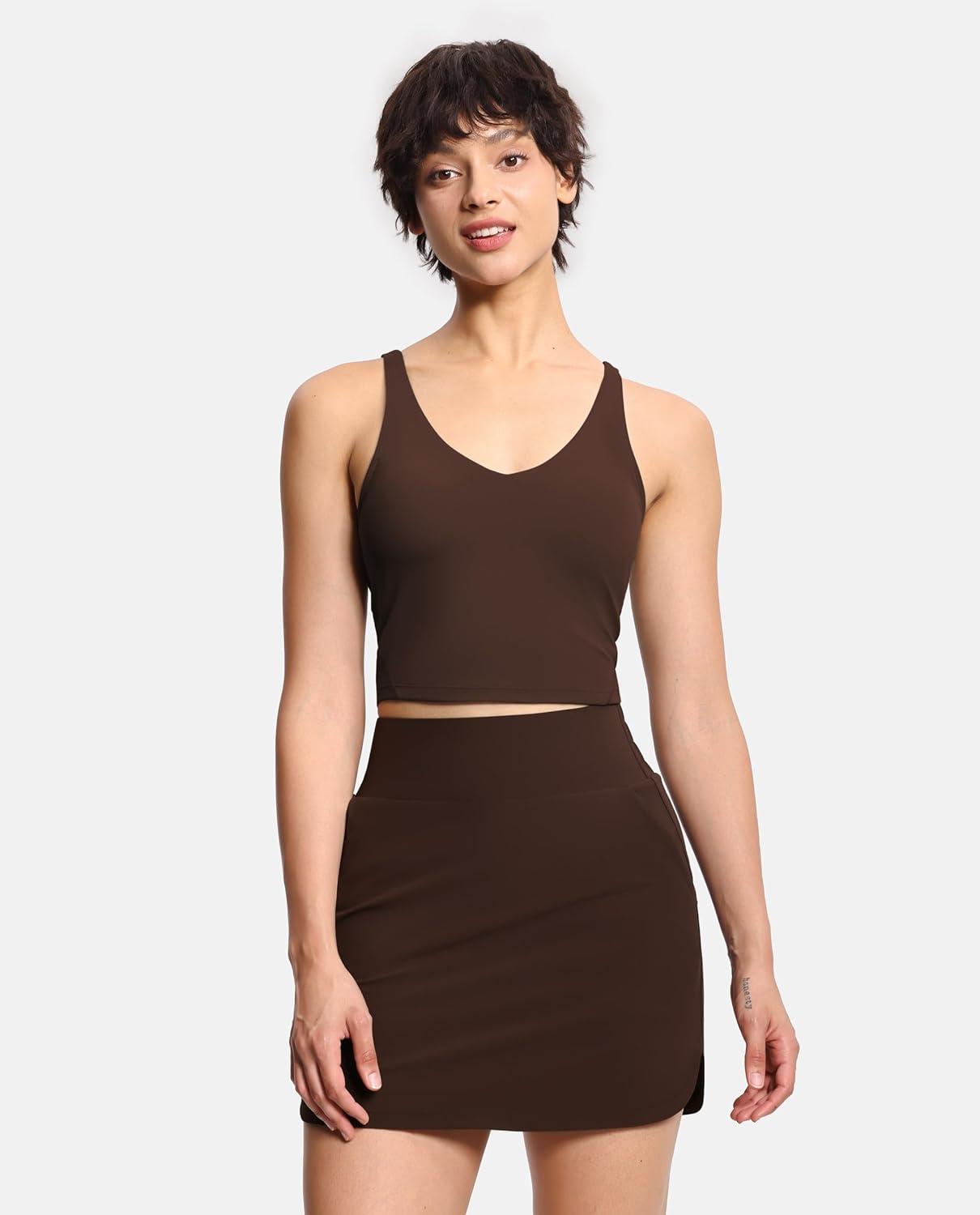 imageTHE GYM PEOPLE Womens Sports Bra Longline Wirefree Padded with Medium SupportBrown