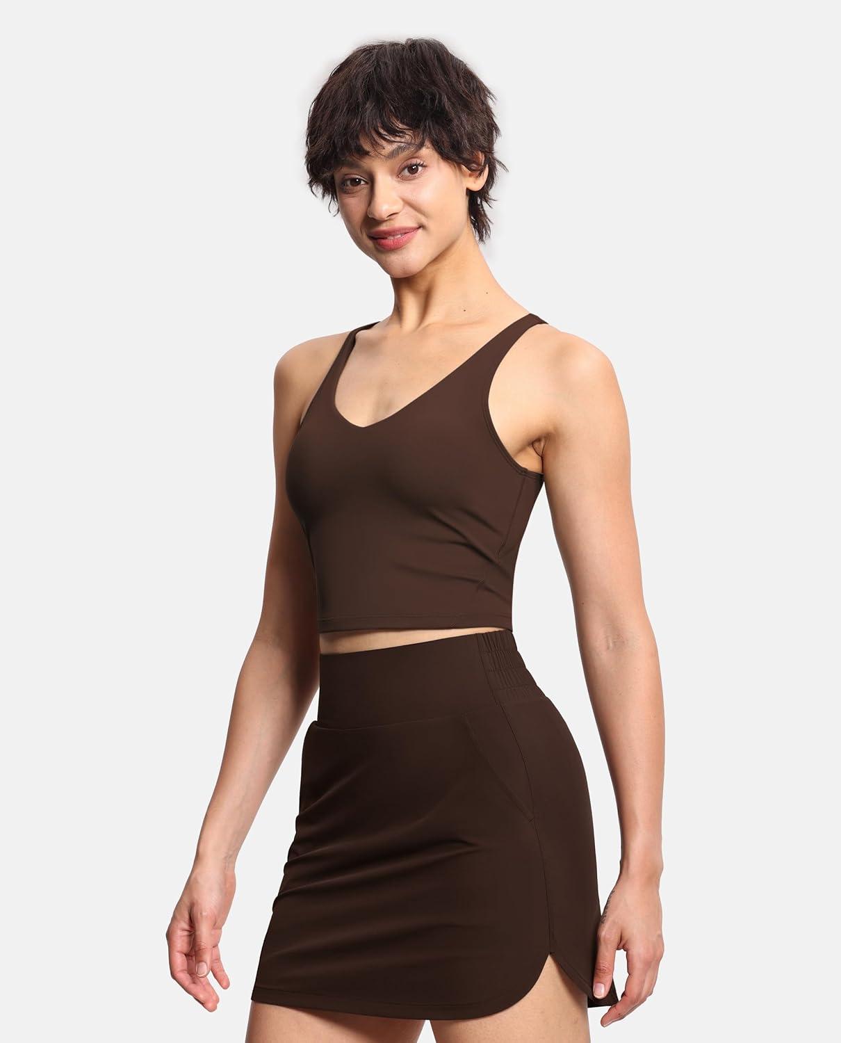 imageTHE GYM PEOPLE Womens Sports Bra Longline Wirefree Padded with Medium SupportBrown