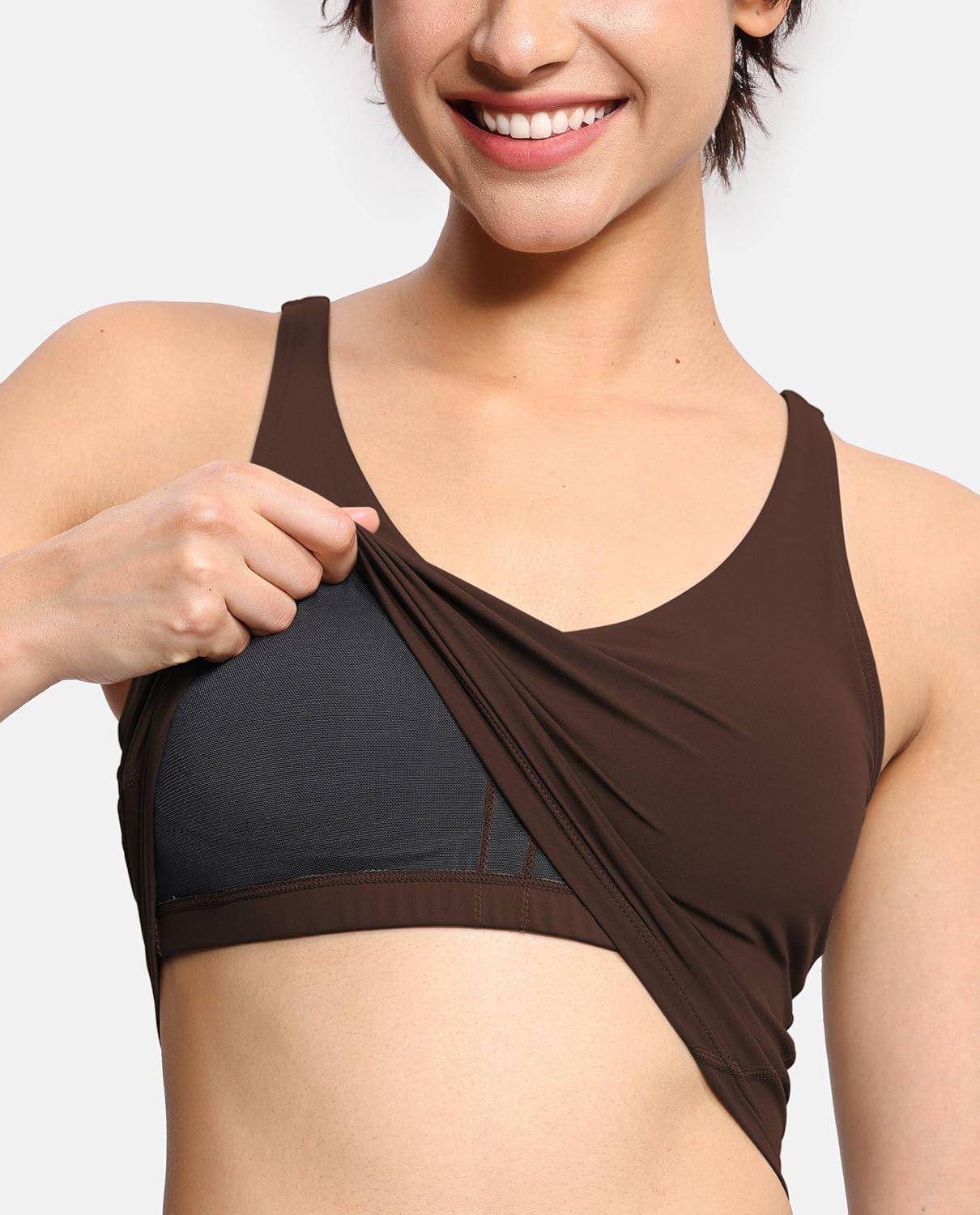 imageTHE GYM PEOPLE Womens Sports Bra Longline Wirefree Padded with Medium SupportBrown