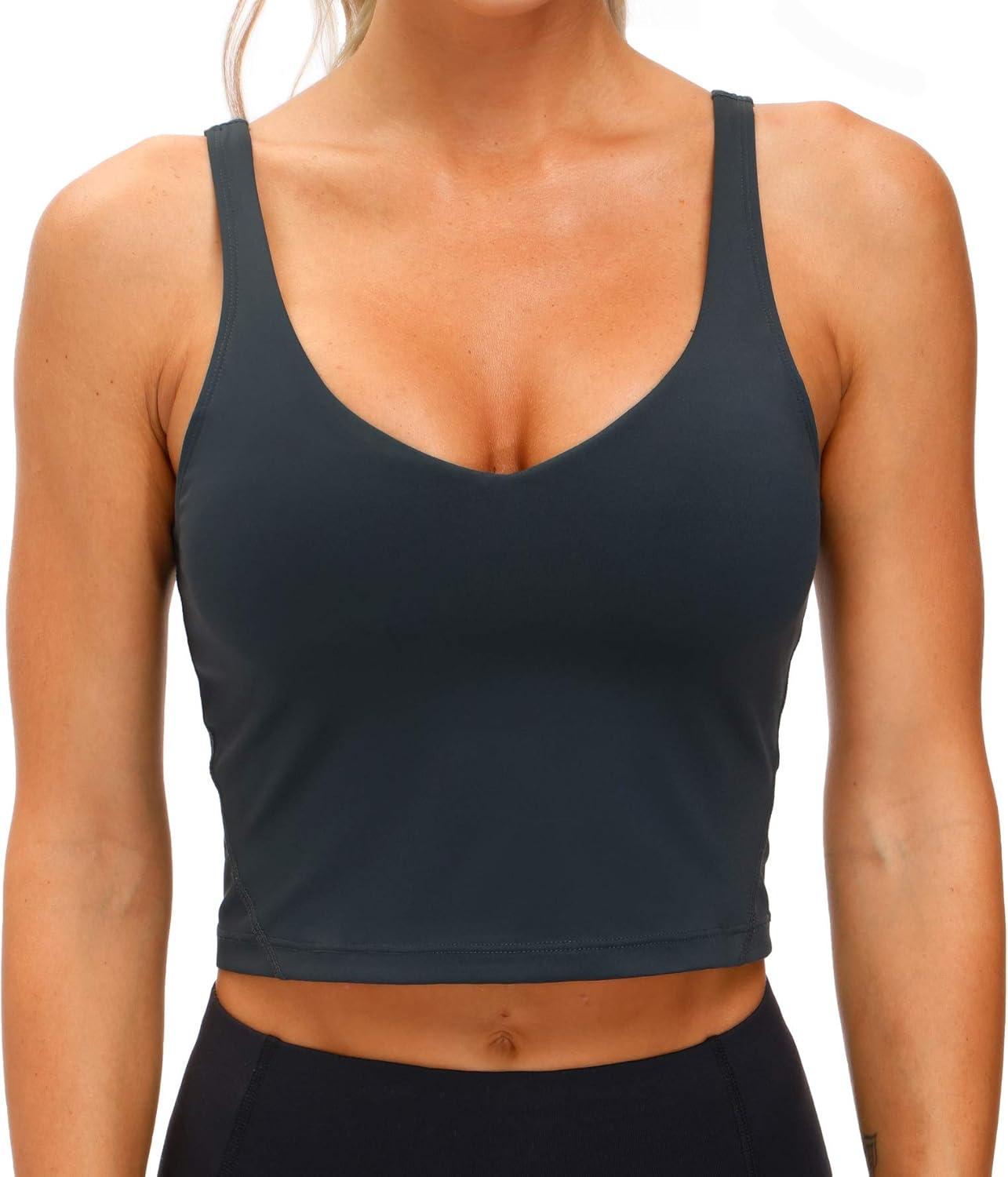 imageTHE GYM PEOPLE Womens Sports Bra Longline Wirefree Padded with Medium SupportCharcoal Grey