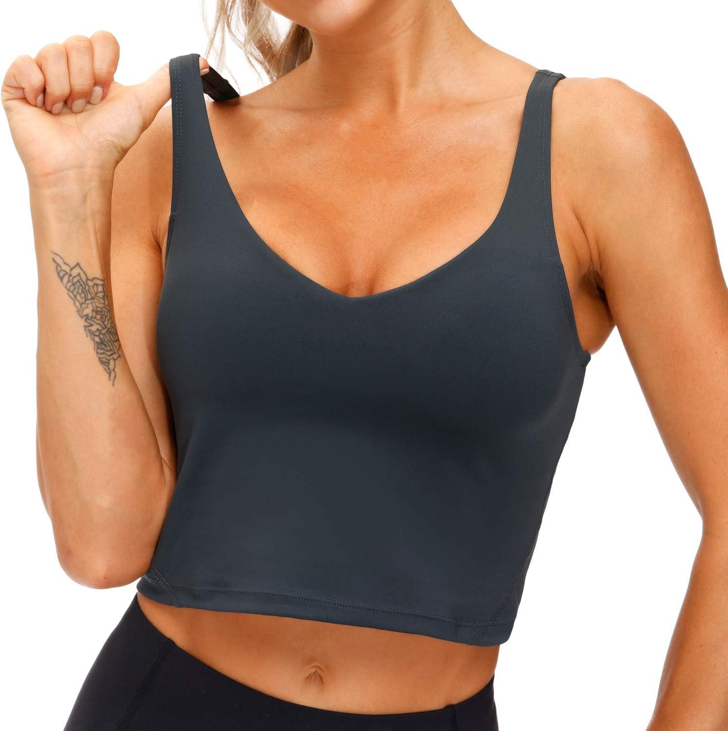 imageTHE GYM PEOPLE Womens Sports Bra Longline Wirefree Padded with Medium SupportCharcoal Grey