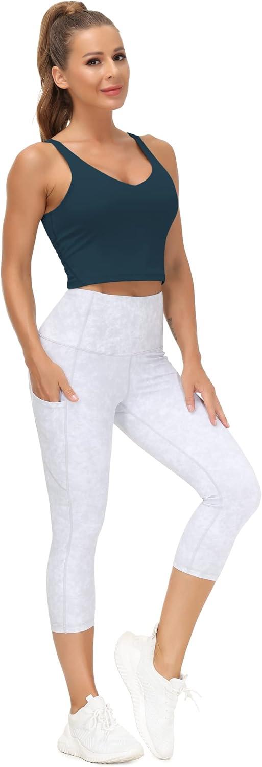 imageTHE GYM PEOPLE Womens Sports Bra Longline Wirefree Padded with Medium SupportDark Blue Green